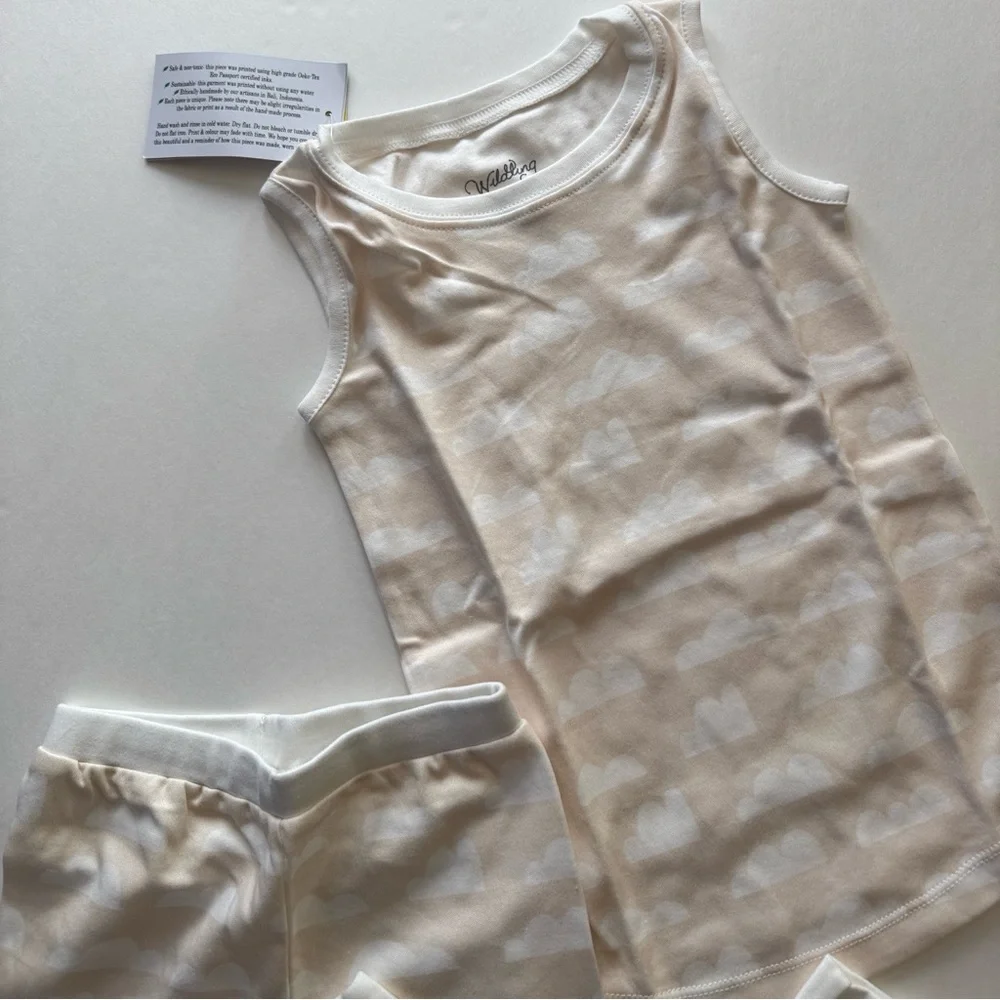 WILDLING NWT 3T Organic Cotton PJ Set Beige Cloud Tank & Matching Pants Girls